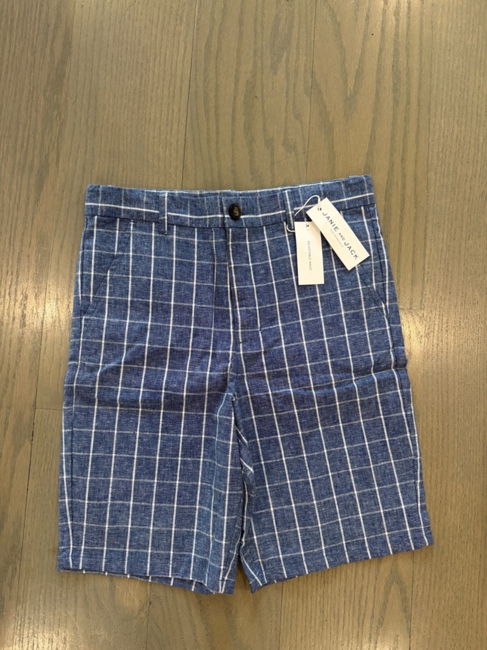Janie and Jack Blue Windowpane Flat-Front Boys' Shorts